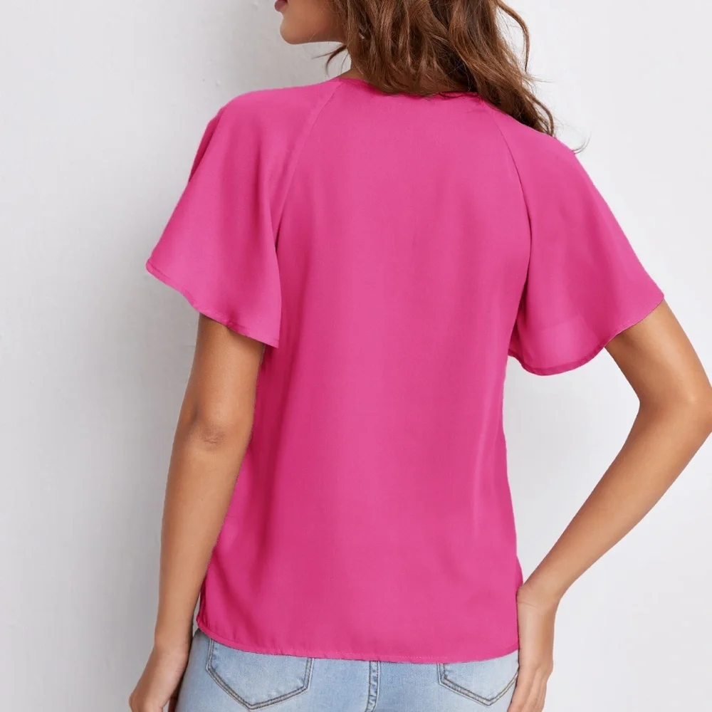 Bohemian Solid Butterfly Sleeve Blouse Work Office - Picture 11 of 16